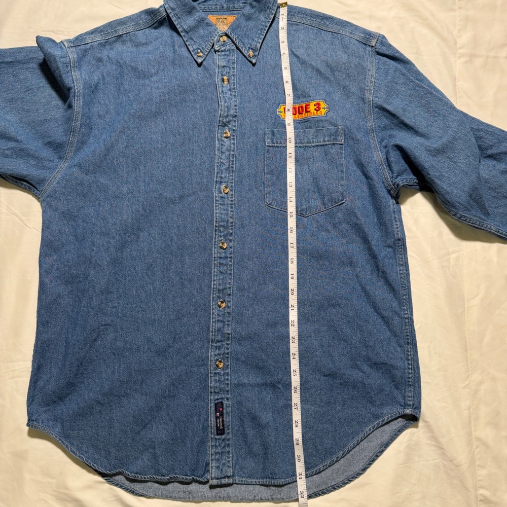 Port Authority Mens Denim Shirt Blue Code 3 Collectibles Fire Truck Graphic L - Picture 10 of 11